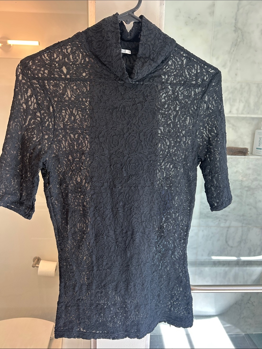 Wolford Black Sheer Lace Mock Neck Top